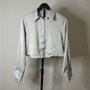 Zara Light Gray Cropped Button-Down Shirt